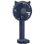 Wholesale Cat Ear Portable USB Rechargeable Handheld 3 Speed Strong Wind Electric Small Mini Cooling Fan with Cell Phone Holder and Light (Navy Blue)